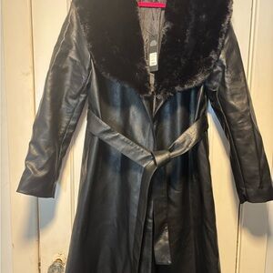 Fashion Nova Black Trench Coat with Faux Fur Collar